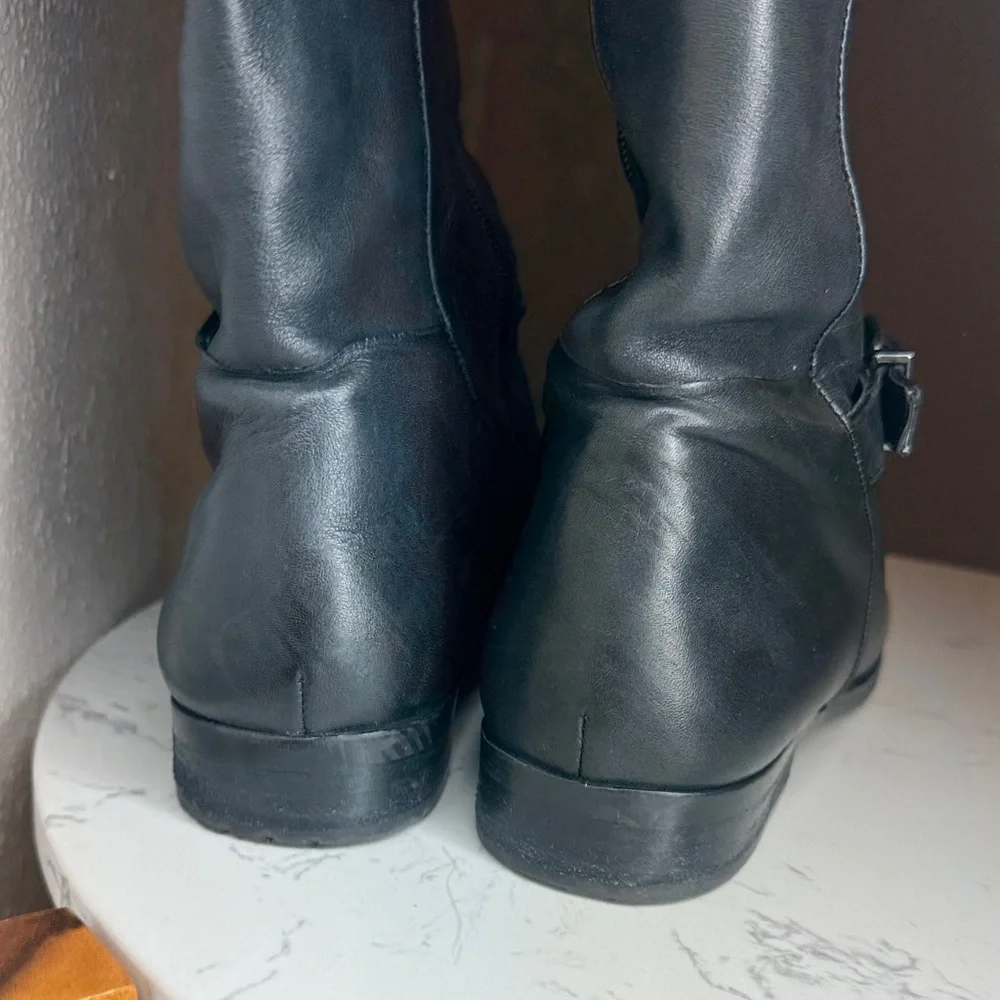 Gianni Bini Black Leather‎ Riding Just Below Knee Boots size 9.5 WIDE CALF